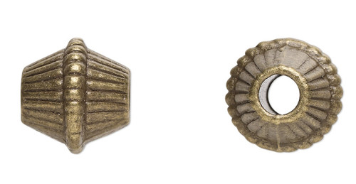 20 Antiqued Brass Finished Pewter 9x9mm Corrugated Bicone Beads with 2.5mm Hole