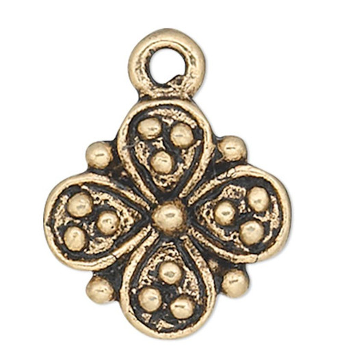 20 Antiqued Gold Pewter 11x11mm Beaded Flower Charms