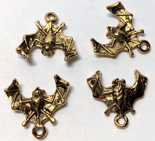 4 Antiqued Gold Plated Pewter 18x17mm Double Sided 3D Hanging BAT Charms *