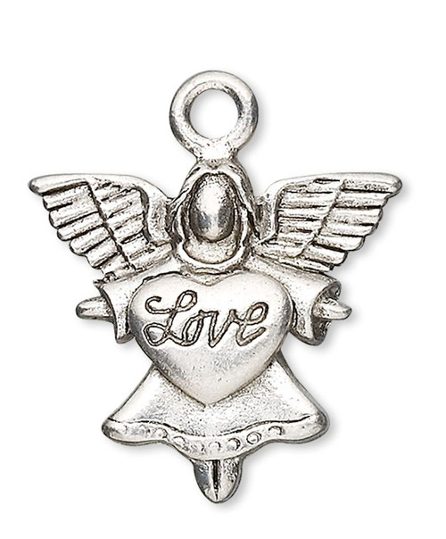 2 Antiqued Pewter 21x20mm Angel with LOVE Heart Charms with Loop *