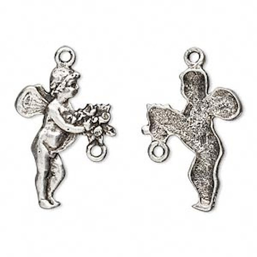 2 Antiqued Silver Plated Pewter Cherub with Flower Charms  ~25x18mm *