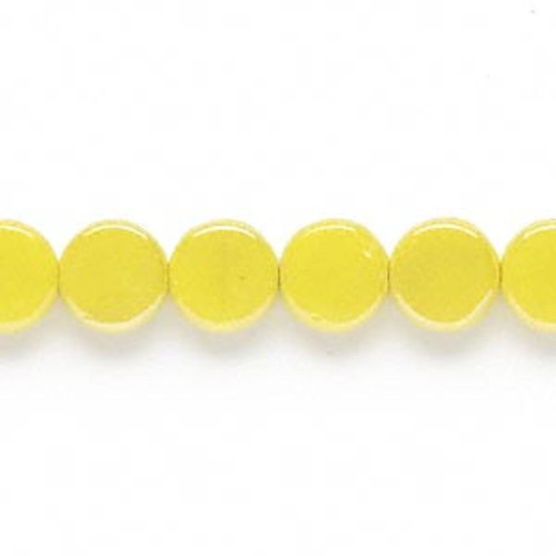 1 Strand(45) Glass Luster Opaque Primary Yellow 9x3mm Flat Coin Beads *