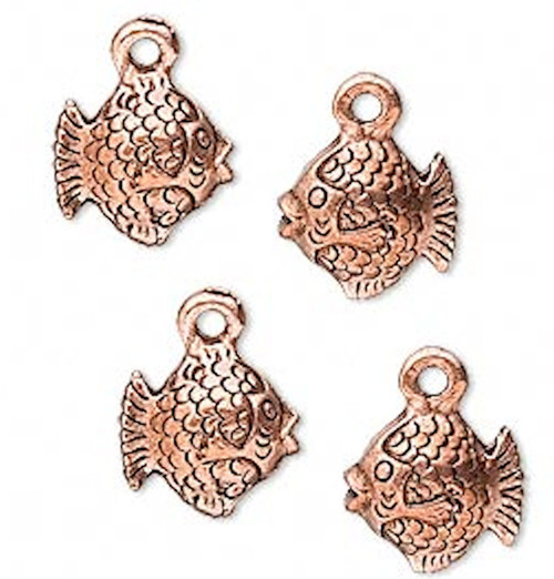 4 Antiqued Copper Pewter 15x12mm Double Sided Puffed Fish Charms *