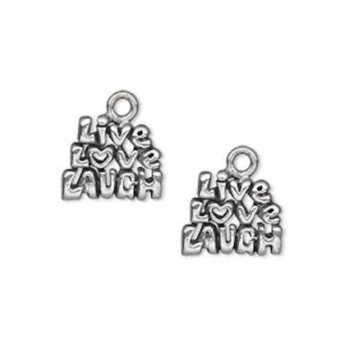 2 Antiqued Silver Pewter 13x11mm LIVE LOVE LAUGH Charms