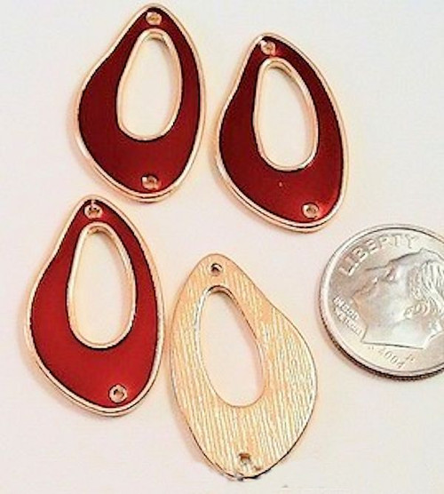 4 Gold Plated Pewter & Burnt Orange Epoxy 26x15mm Link Connector Earrings *