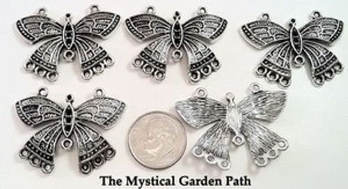 5 Antiqued Silver Plated Pewter Butterfly Connectors ~ 35x22mm  *