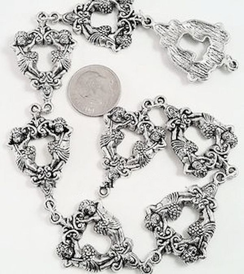 11" Antiqued Silver Pewter Connector or Chain ~ 27x23 Cherubs *
