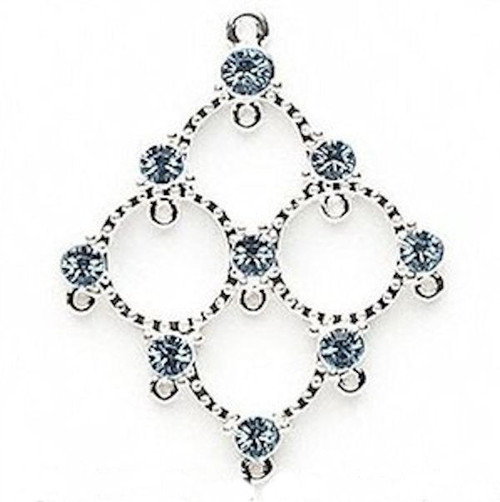 Focal, 1 Silver Plated Pewter Square with Swarovski Aquamarine Blue Crystals *