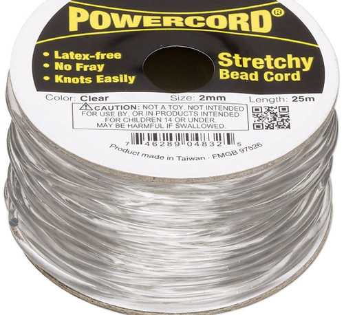 Cord, Powercord, 25 Meter Spool Clear No Fray Stretchy Elastic 2mm with 21.5 Pound Test