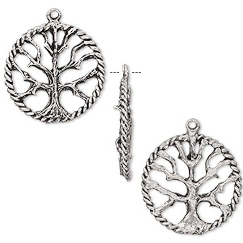 2 Antiqued Silver Pewter Tree of Life Charms  ~  25x23x3mm