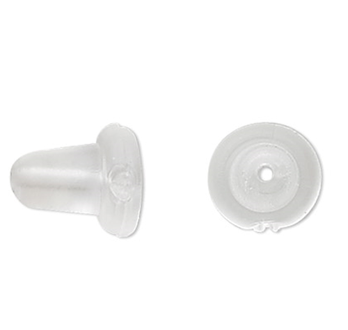 Earnut, Rubber, Clear, 100 Clear Soft Rubber Hypo-allergenic (No Latex) 5x4mm Earring Backs