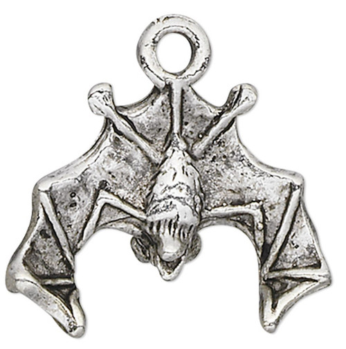Charm, 4 Antiqued Silver Plated Pewter 18x17mm BAT Charms Halloween