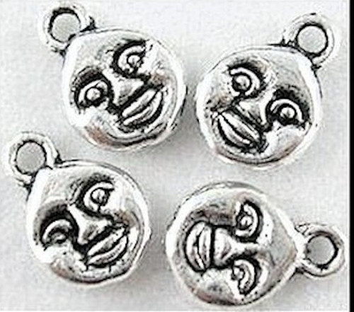 50 Happy Smile Moon Face 2 Sided Tibetan Silver Charms  ~ 8x11mm   * NP