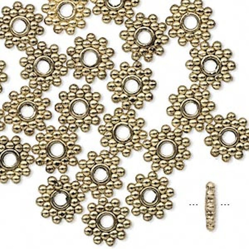 24 Antiqued Gold Plated Pewter 8.5x2mm Dotted Rondelle Beads with 2mm Hole