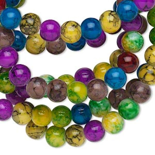 36" Strand(160) Jewel Colored 6mm Round Glass Bead Mix with 1mm Hole