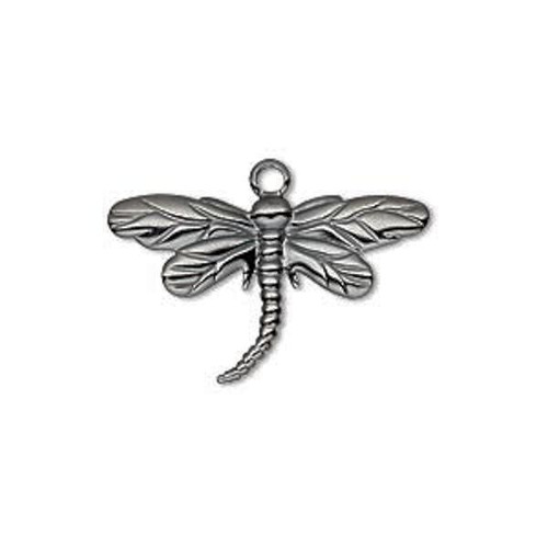 Charm, Dragonfly, 8 Gunmetal Plated Brass 26x15mm Dragonfly Drop Charms *