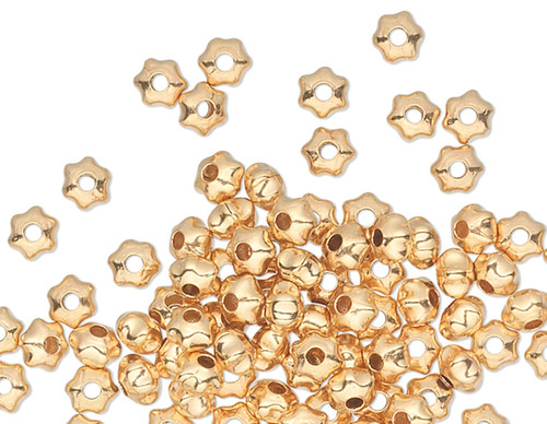 Bead, 100 Gold Plated Brass Small 3x2mm Smooth Star Spacer Beads with 0.6mm Hole