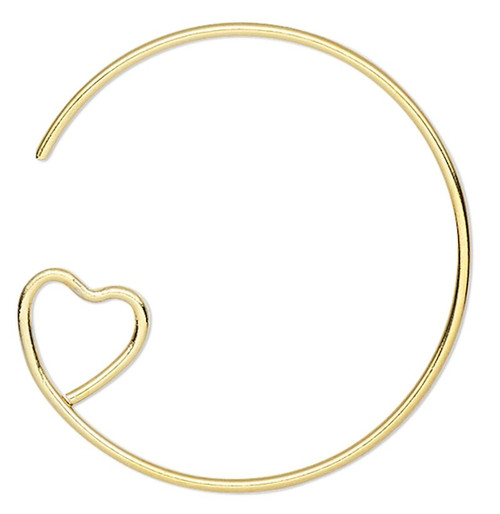 100 Gold Plated Brass 23mm Hoop 19 Gauge Earwires with Heart Loop Earrings