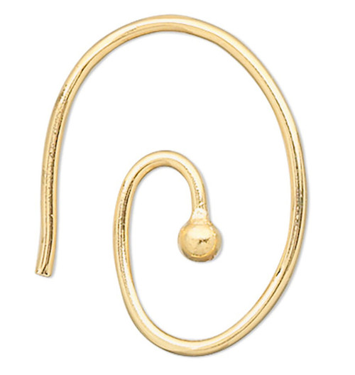 Ear Wire, 100 Gold Plated Brass 16x12mm Oval Swirl Open Loop 19 Gauge Ear Wire Earrings