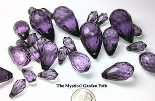 27 Transparent Faceted Acrylic Purple Top Drilled Teardrop Bead Mix