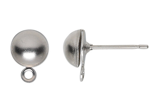 Earstud, 100 Stainless Steel Ear Stud 6mm Half Ball Earring Posts with Loop