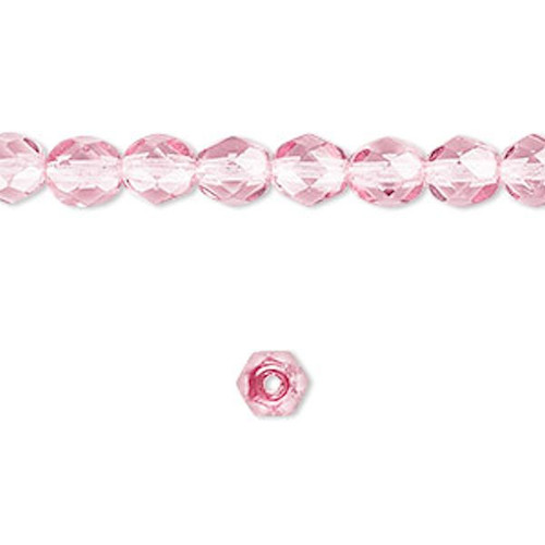 Bead, Czech Fire Polished Glass Pink 6mm Faceted Round Beads with 1-1.2mm Hole  (65) `