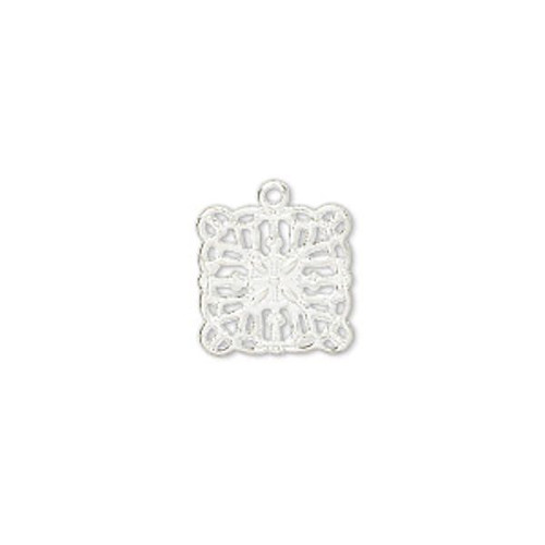 50 Silver Plated Brass 12x12mm Square Filigree Charms  *