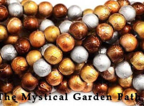 1 Strand(34) Silver Gold Copper Bronze Textured Glass Satin Finish Beads ~  12mm *