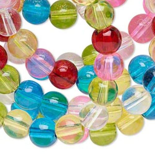 36" Strand Mixed Fruit Punch Bright Colors 8mm Round Glass Beads