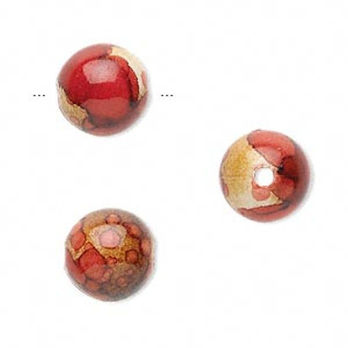 100 Acrylic Red Tan & Brown Swirl 12mm Round Beads with 2mm Hole *