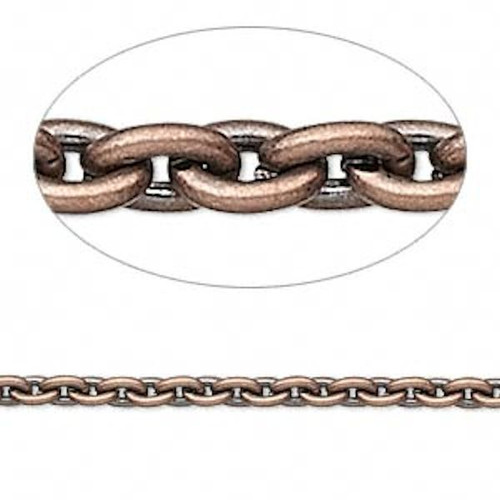 Chain, 5 Feet Antiqued Copper Plated Steel Bulk Cable Chain with 4.8x3.3mm Links