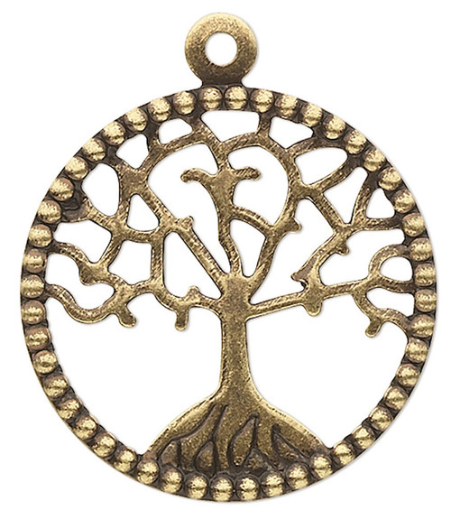 Pendant, 4 Antiqued Brass 20mm Flat Round with Cut Out Tree of Life Charms