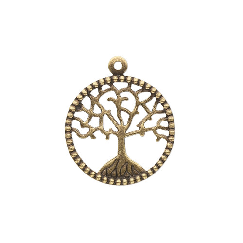 Pendant, 4 Antiqued Brass 20mm Flat Round with Cut Out Tree of Life Charms