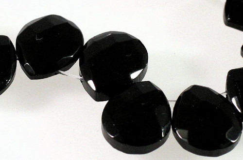 10 Jet Black Faceted Glass Top Drilled 13x16mm Teardrop Beads  *