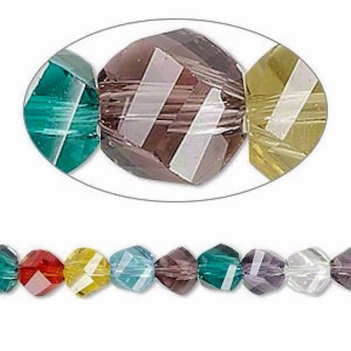 1 Strand Crystal 6mm Twisted Round 34 Faceted Multicolor Beads