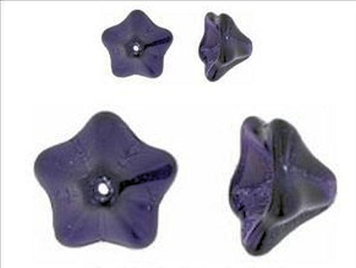 Bead, Flower, 25 Purple Tanzanite Czech Pressed Glass 8x13mm Trumpet Flower Beads