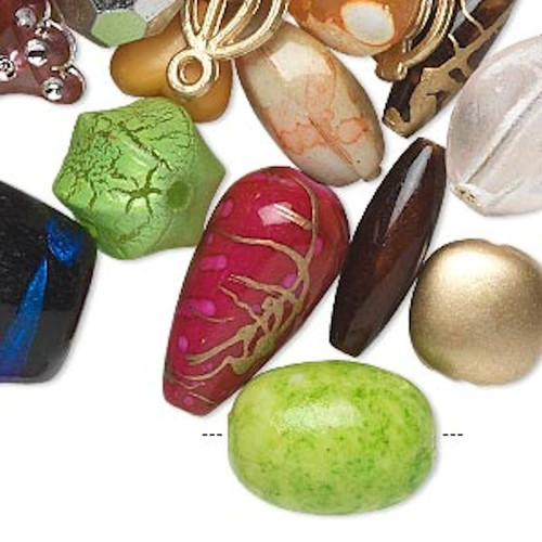 Bead Mix, 1/2 Pound Acrylic Bead Mix of 4x3mm-53x52mm Mixed Shapes & Colors `
