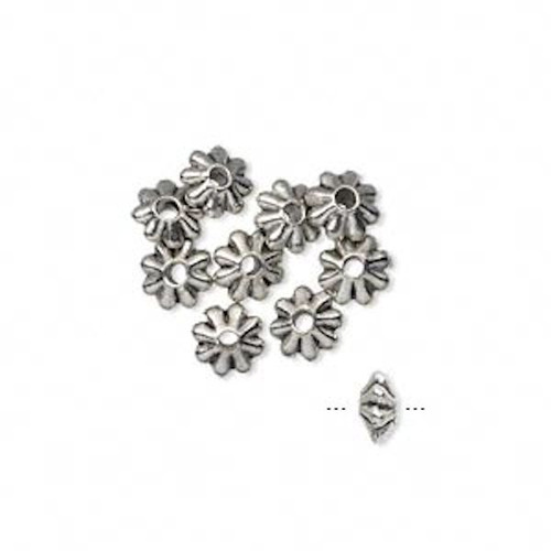 10 Antiqued Silver Pewter 5X3mm Fluted Saucer Beads *