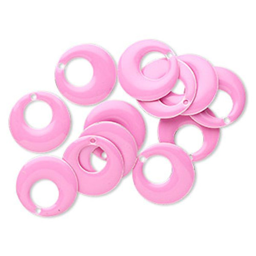 12 Silver Plated & Hot Pink Enamel 17mm Round GO GO Charms  *