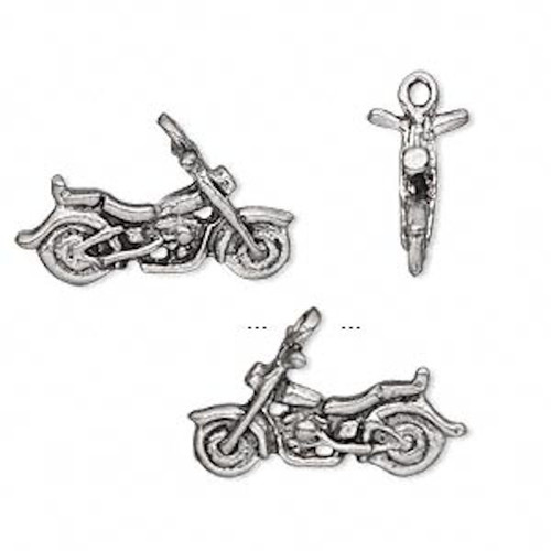 2 Antiqued Silver Pewter 3D Double Sided 22x10mm Motorcycle Charms