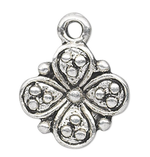 20 Antiqued Silver Pewter 11x11mm Beaded Flower Charms