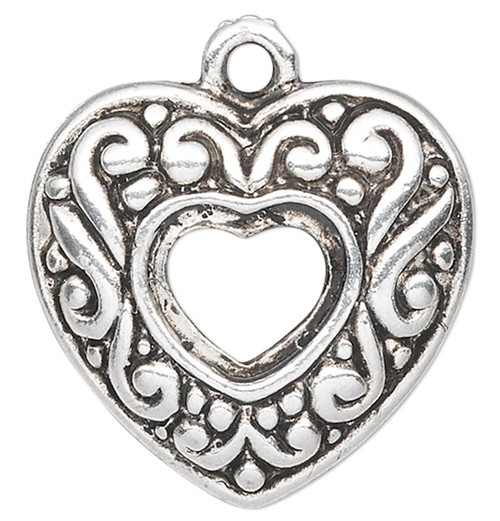 10 Antiqued Silver Plated Pewter 20x19mm Open Heart with Swirls Charms