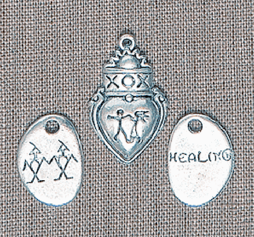 9 Antiqued Silver Plated Pewter Heart  XOX & Healing Affirmation Charms *