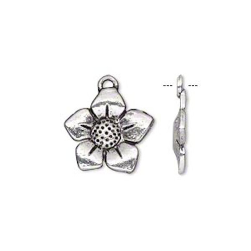 20 Antiqued Silver Plated Pewter 15x14mm Petal Flower Charms with Loop