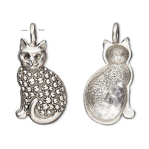 2 Antiqued Pewter 30x15mm Sitting Pretty Cat Charm Pendants with Loop *