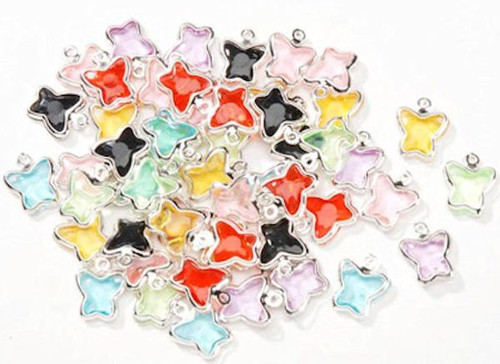 50 Small Acrylic Double Sided 9x12mm Butterfly Charm Mix  *