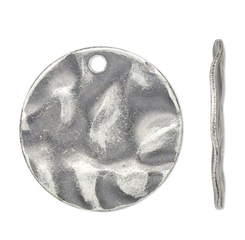 Drop, 50 Antiqued Silver Plated Steel Hammered 16mm Round Disc Coin Charms