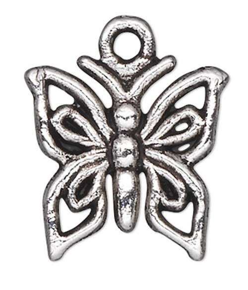 Charm, 50 Antiqued Silver Plated Pewter 12x12mm BUTTERFLY Charms