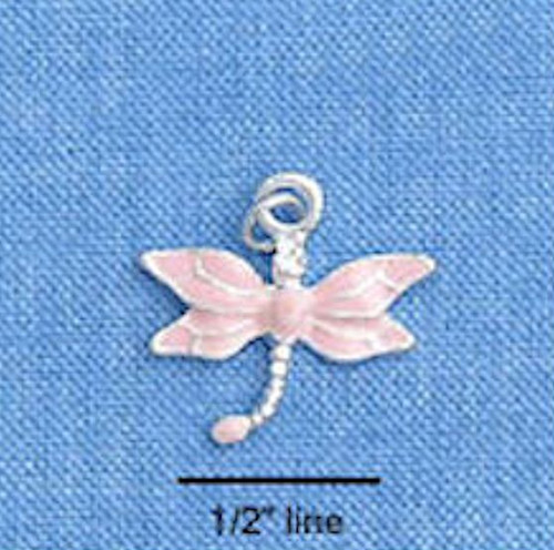 2 Silver Plated Soft Pink Enamel Dragonfly Charms ~ 17mm