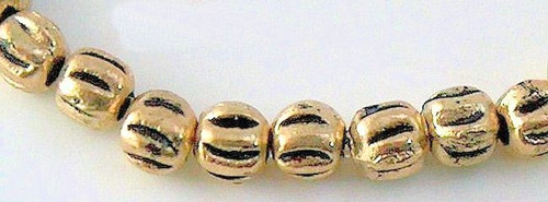Bead, 48 Antiqued Gold Plated Pewter Small 3x3mm Corrugated Melon Beads *